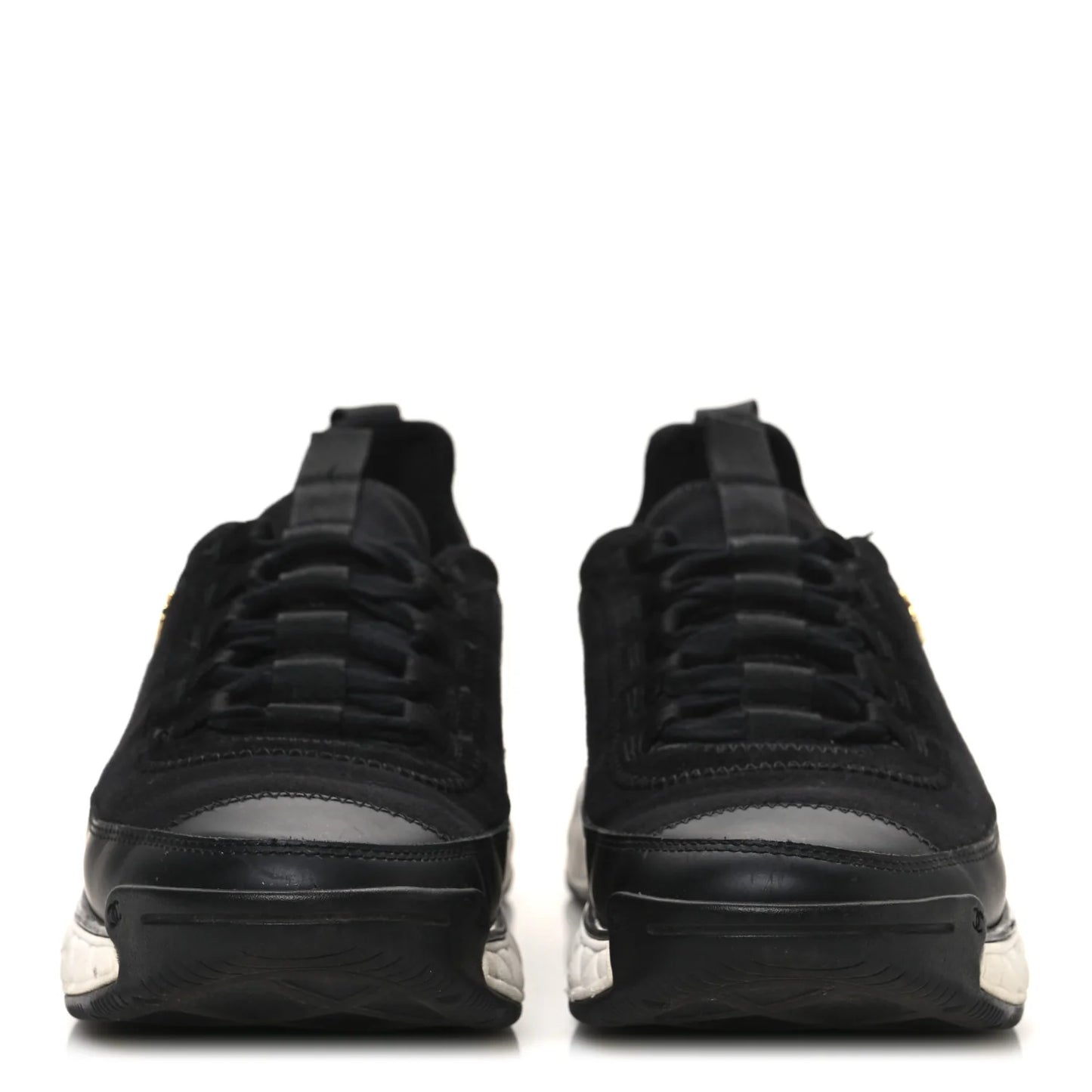 Chanel Velvet Calfskin Mixed Fibers CC Sneakers 39 Black