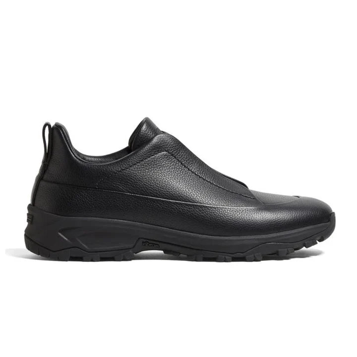 Zegna - Triple Stitch Monte Grained Calf Leather Black Slip On Sneakers