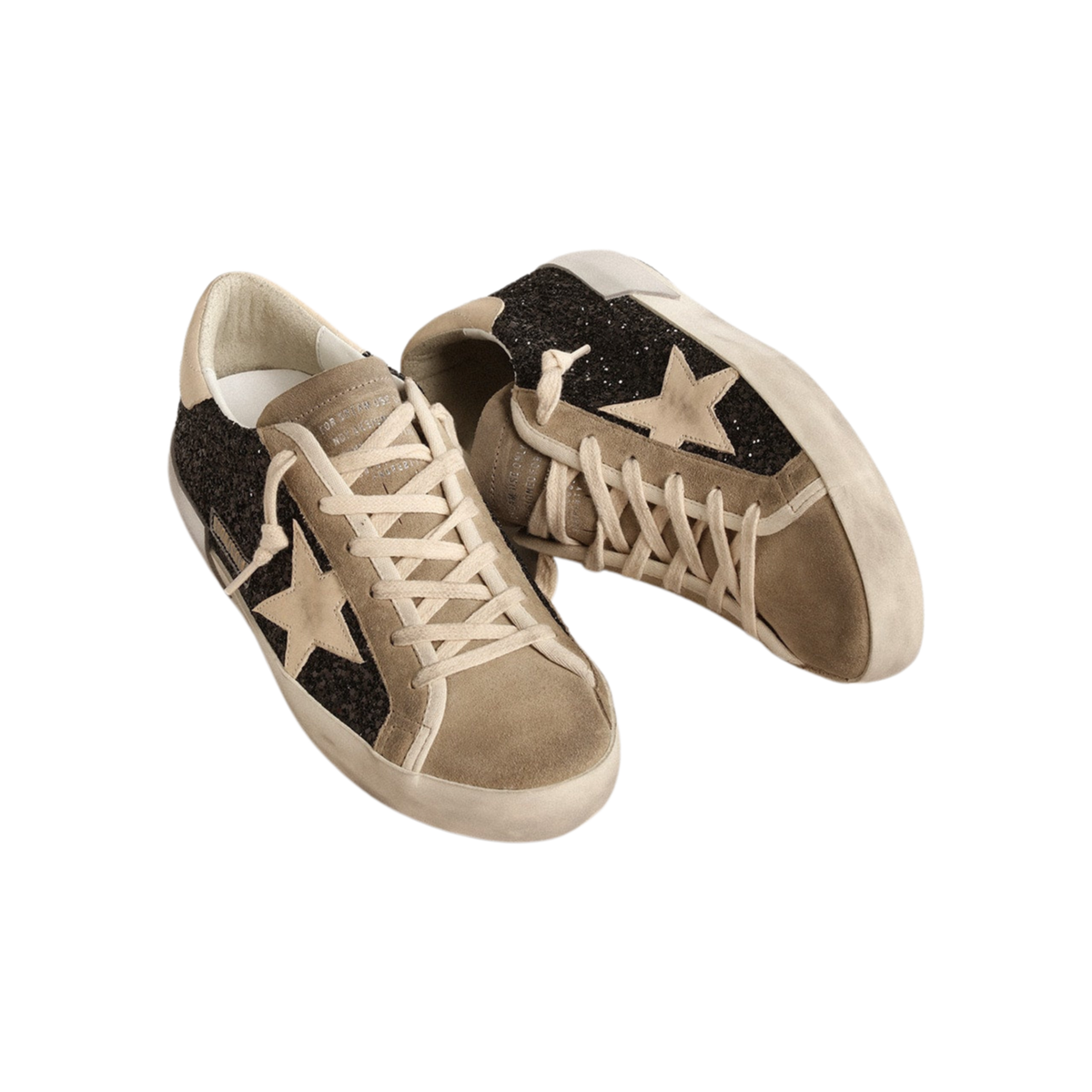 Golden Goose in black glitter with cream star and suede inserts(Women's)