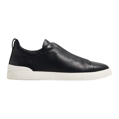 Zegna Navy Blue Deerskin Triple Stitch