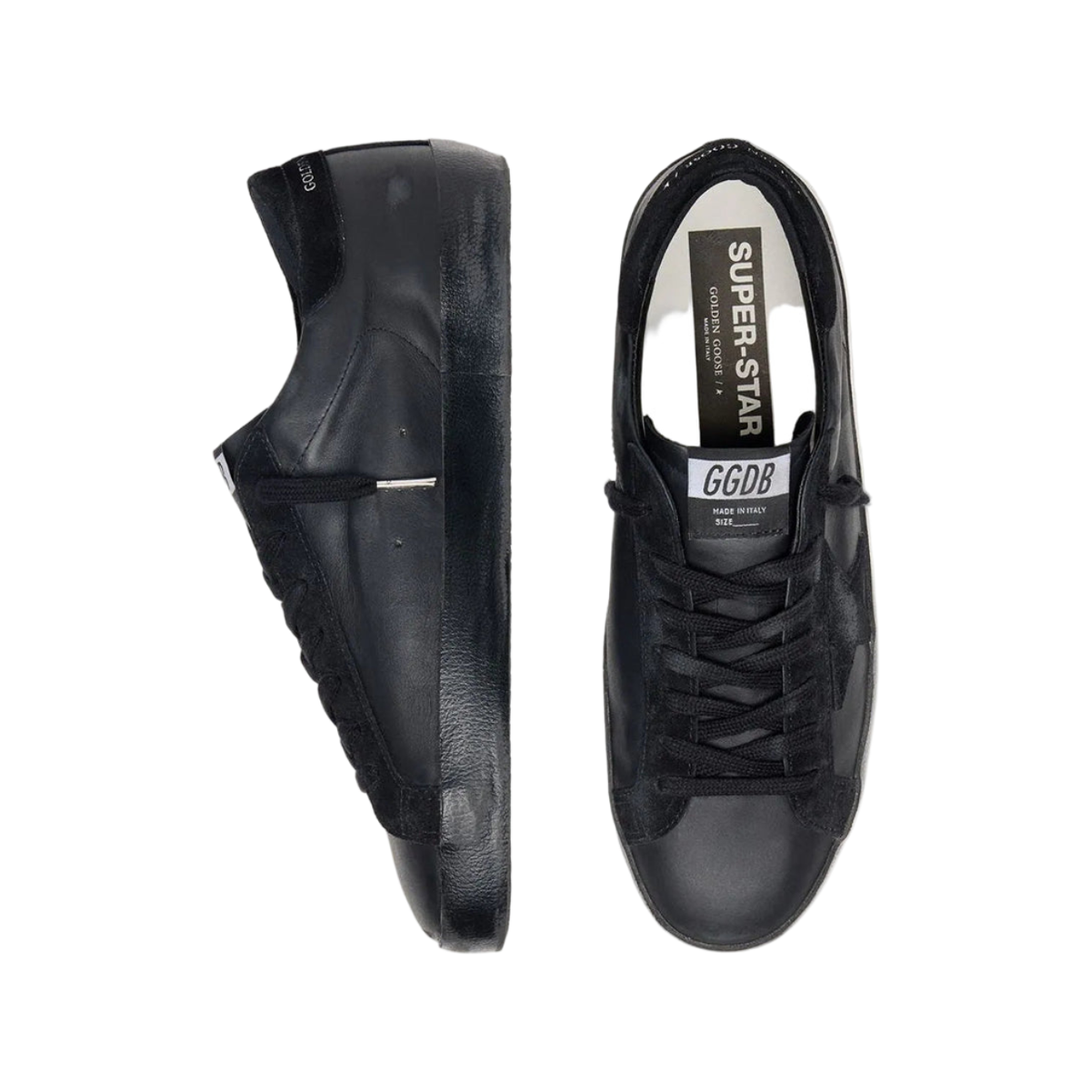 Golden Goose Men's Super-Star in black nappa with black suede star and heel tab