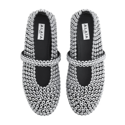 Alaïa Suede Glass-Embellished Ballet Flats