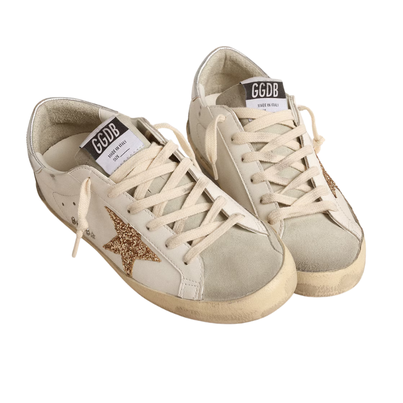 Golden Goose Super-Star – White Ice Gray Gold Glitter