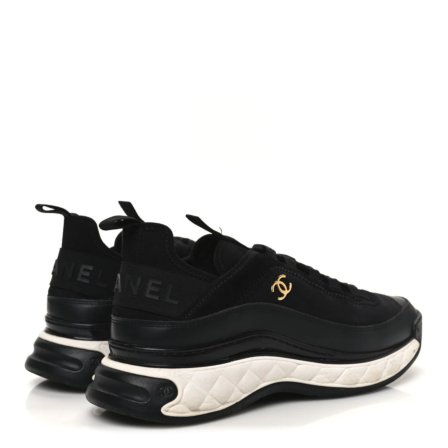 Chanel Velvet Calfskin Mixed Fibers CC Sneakers 39 Black