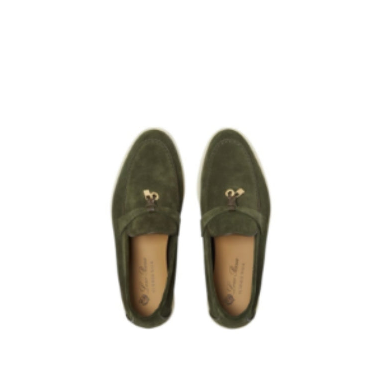 Loro Piana Summer Charms Walk Loafer Suede Ribbon Green