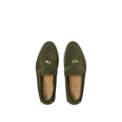 Loro Piana Summer Charms Walk Loafer Suede Ribbon Green