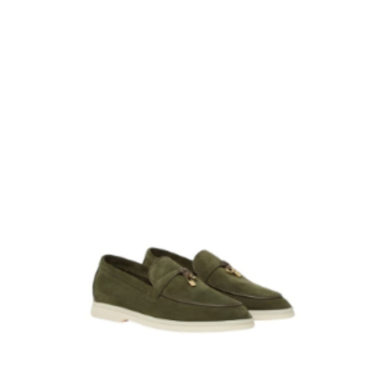 Loro Piana Summer Charms Walk Loafer Suede Ribbon Green