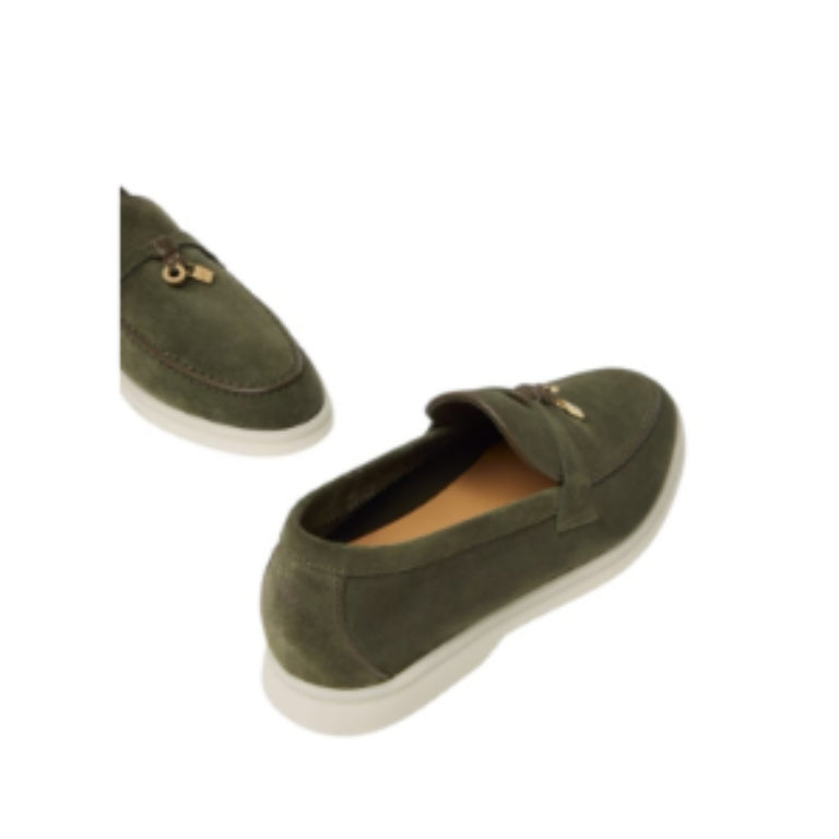 Loro Piana Summer Charms Walk Loafer Suede Ribbon Green